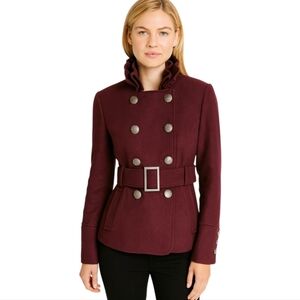 Black Rivet wool Military double breast Burgundy Maroon pea coat Silver buttons